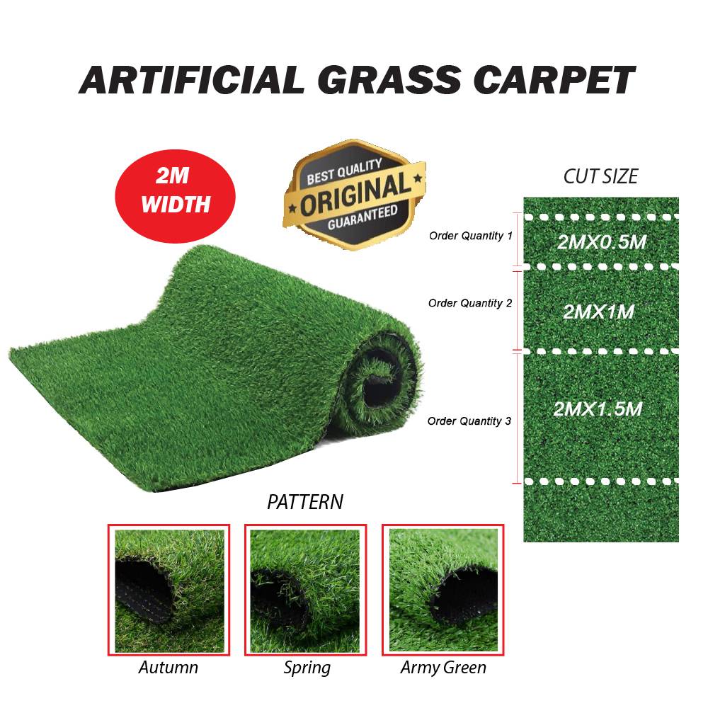 [2M Width] 1.5 /2.5/4.0CM Artificial Fake Grass Carpet