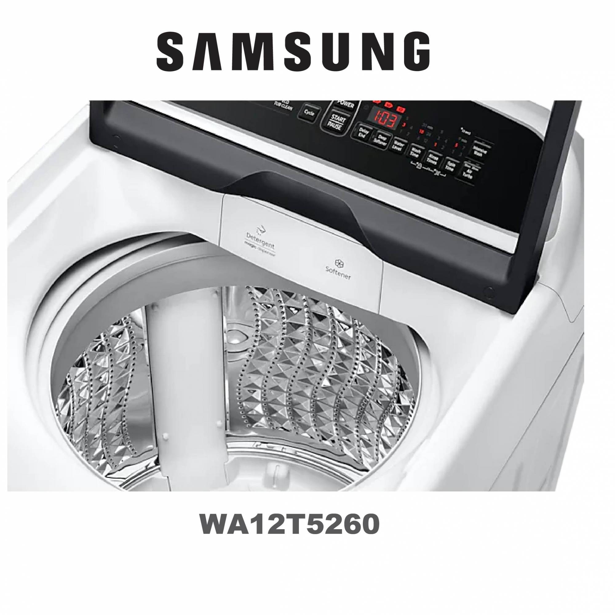 Samsung WA12T5260BW 12KG Top Load Washer with Wobble Technology Washing