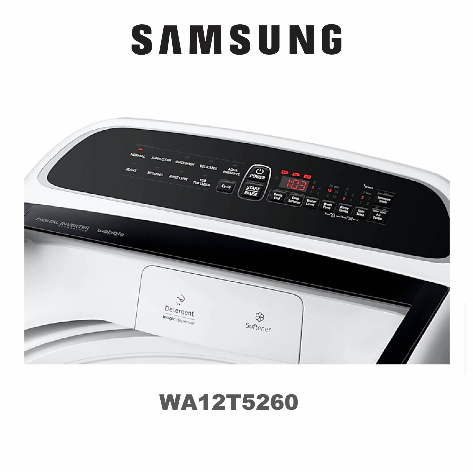 Samsung WA12T5260BW 12KG Top Load Washer with Wobble Technology Washing